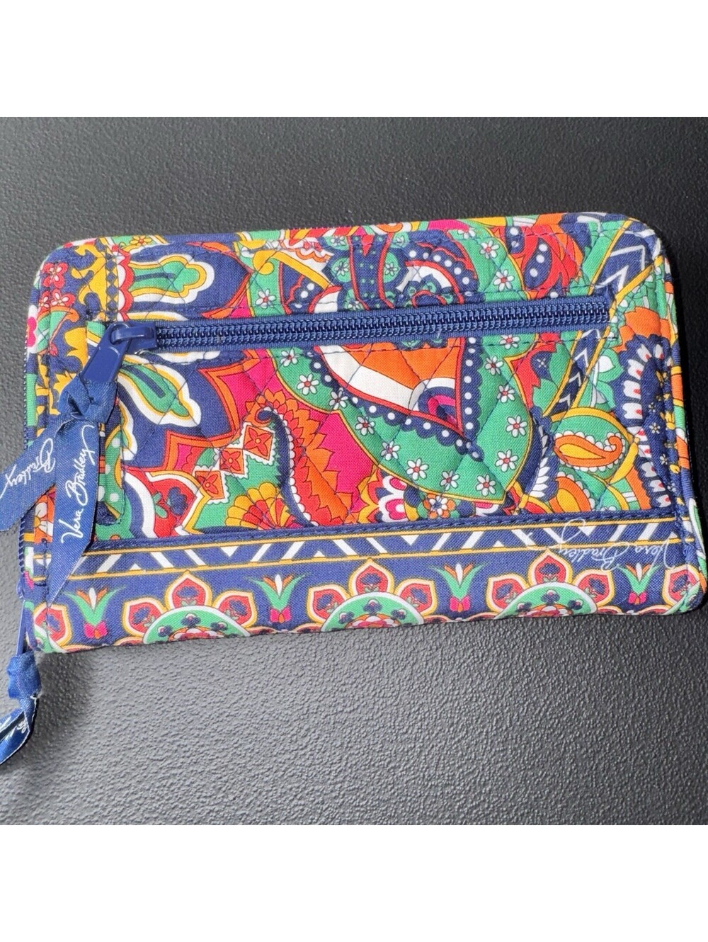 Vera Bradley Wallet Clutch Venecian Paisley Zip Around Blue Pink Floral Cotton - Picture 7 of 16